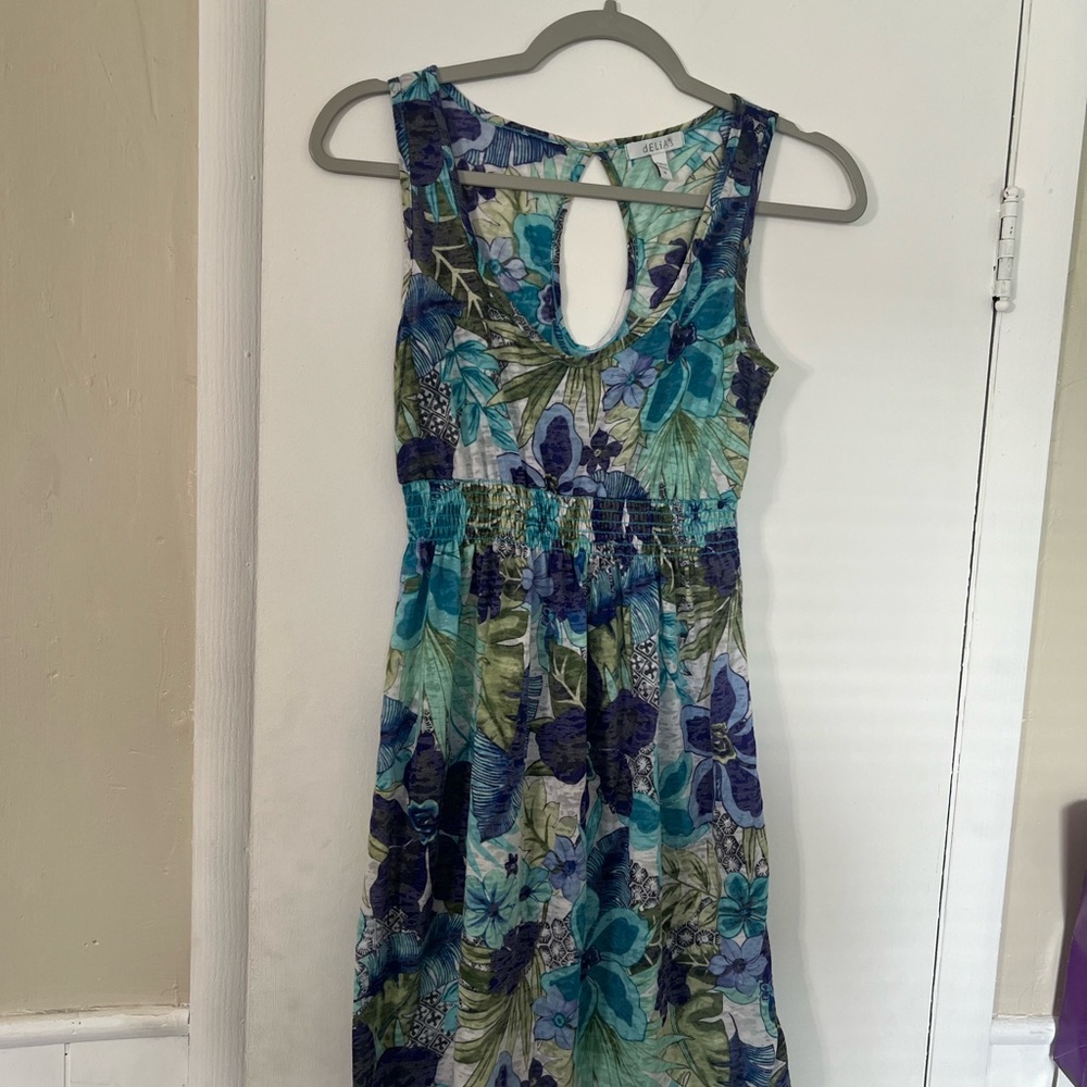 dELiA*s Blue and Green Floral Backless Dress